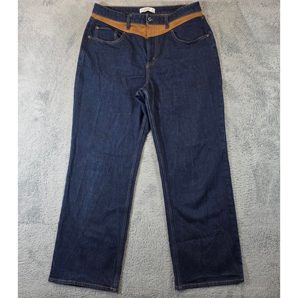 Abercrombie & Fitch 90s Relaxed Jeans Women 32 Blue Western Suede Yoke High Rise
